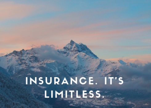 Mountain scene with text that says "Insurance. It's Limitless."